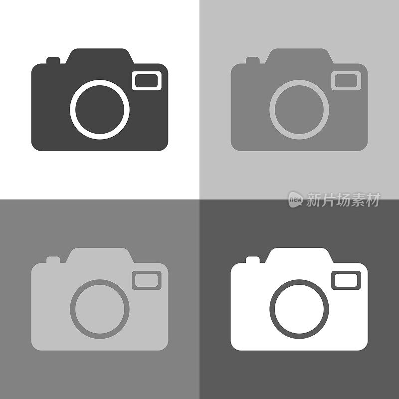 Retro camera set icon vector on white-grey-black color。